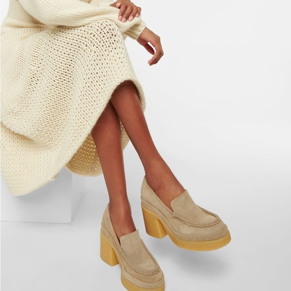 Elegant Tan Platform Loafers Chloe Jamie Suede Loafer Pumps...